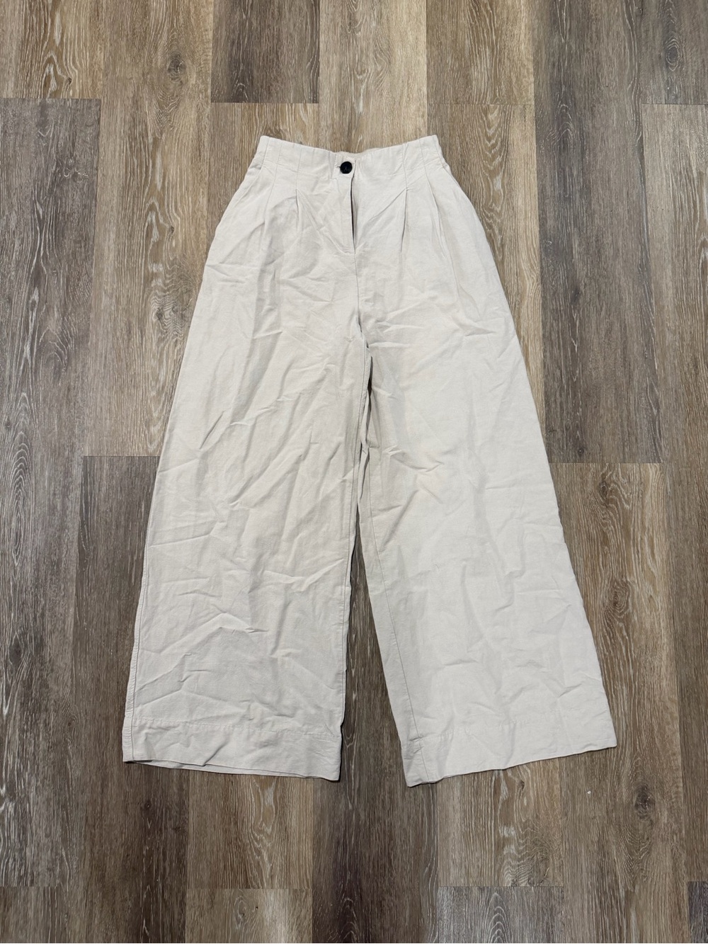 H&M Wide Leg Linen Pants in Light Beige